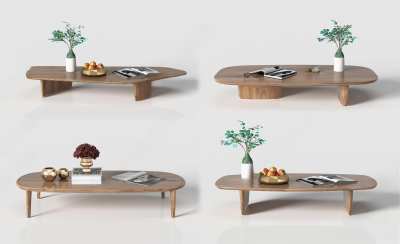 现代实木异形茶几组合3D模型下载